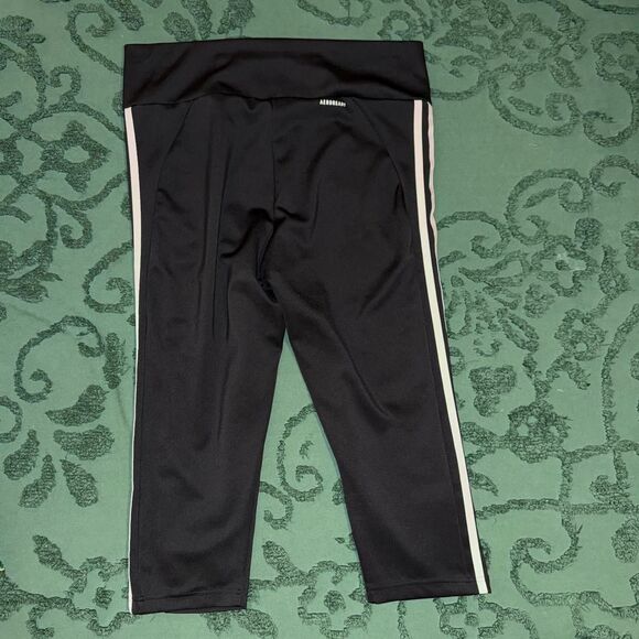 ADIDAS black capri leggings with white stripes, Women’s XL - Picture 2 of 3